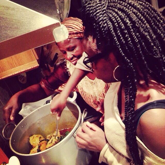 Master and apprentice! Cooking spinach plasas with my Mama.