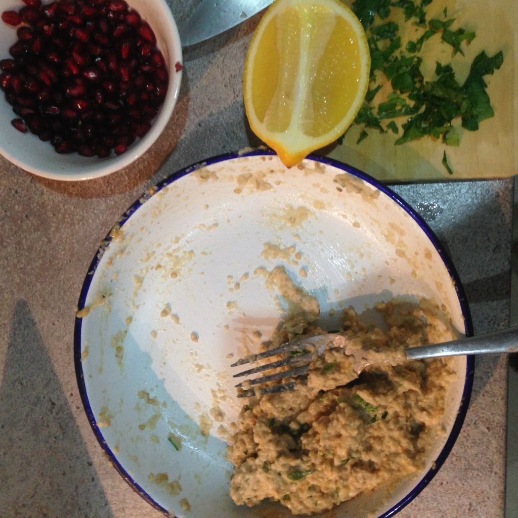 Mixing together the babaganoush